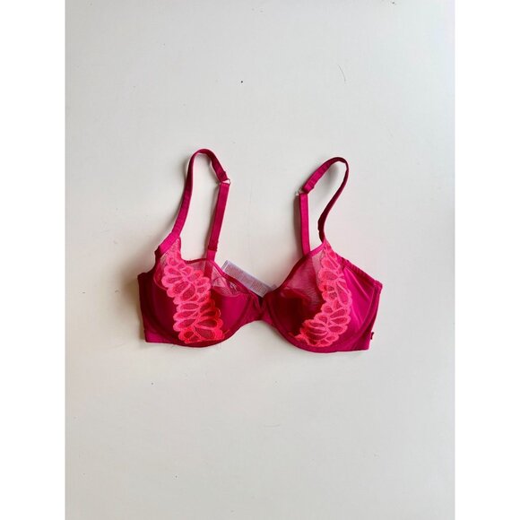 NWOT SAVAGE x FENTY Not Sorry Goji Berry Half Cup Plunge Lace Bra, Size 34DD - Picture 5 of 16